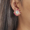 Pink Enamel & Polki Halo Studs