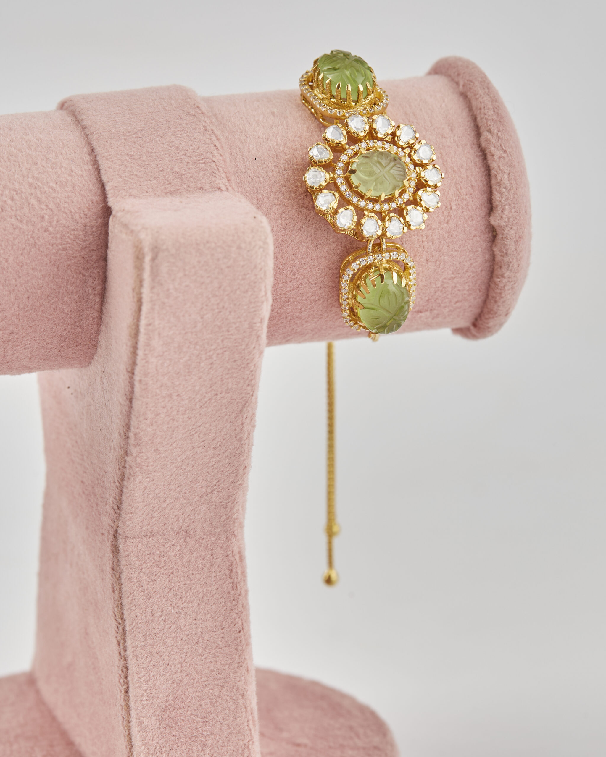 Carved Green Onyx & Polki Bracelet