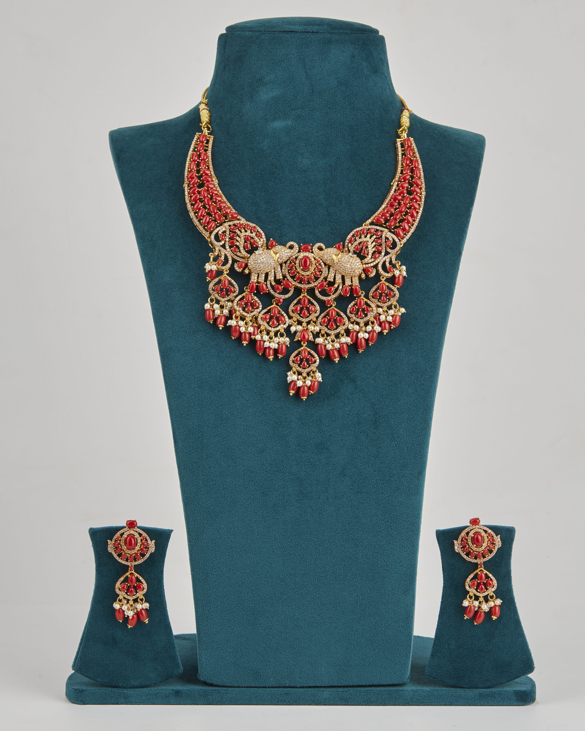The Royal Gaja Coral & Moissanite Heritage Necklace Set