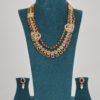 Double-Layer Ruby & Moissanite Statement Necklace with Dainty Pearl Studs