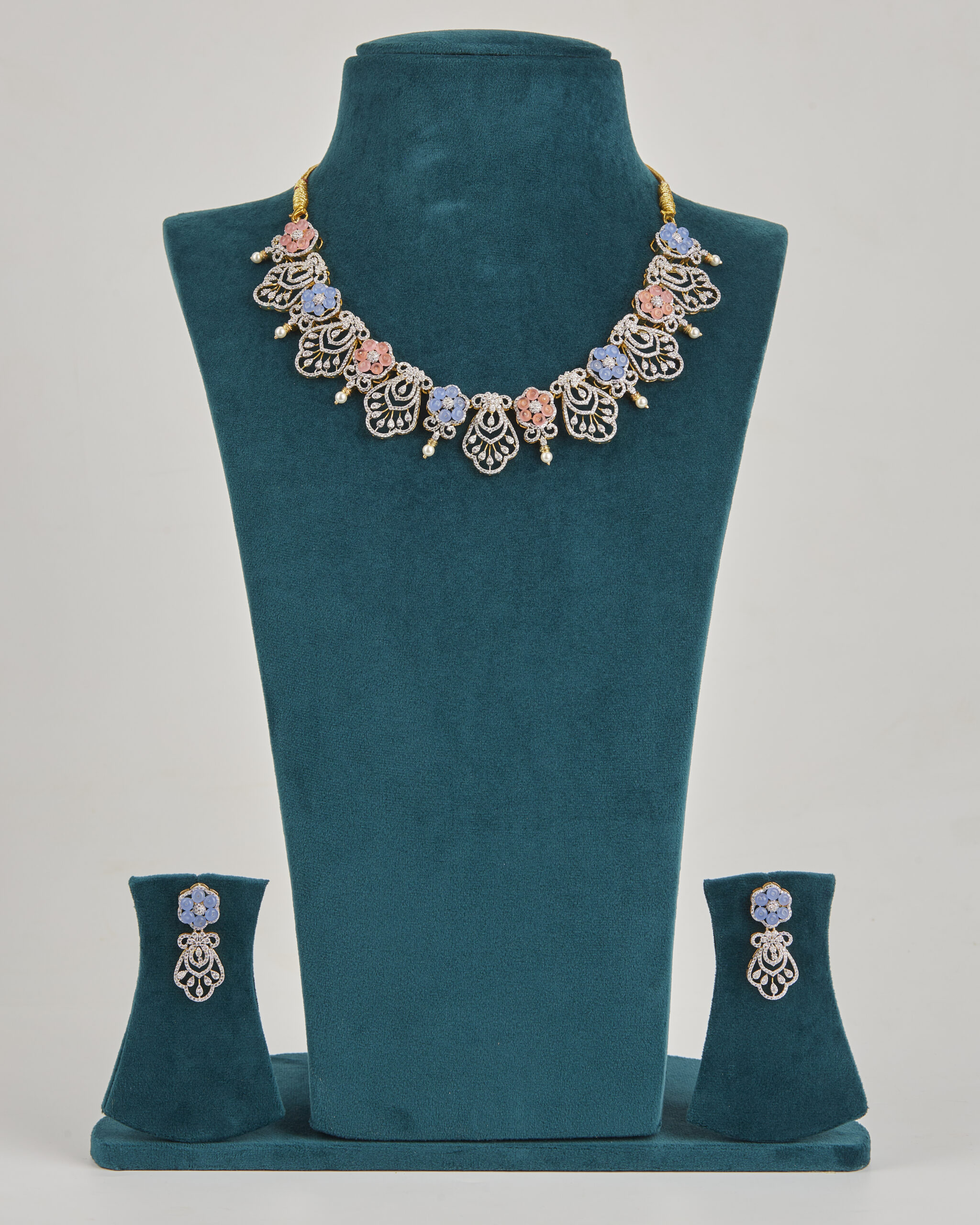 Pastel Meadow Hand-Carved Floral Necklace Set