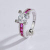 Solitaire & Pink Baguette Silver Ring