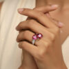 Twin Red Stone Silver Ring