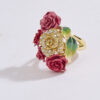 Golden Rose & Crimson Bud Cocktail Ring