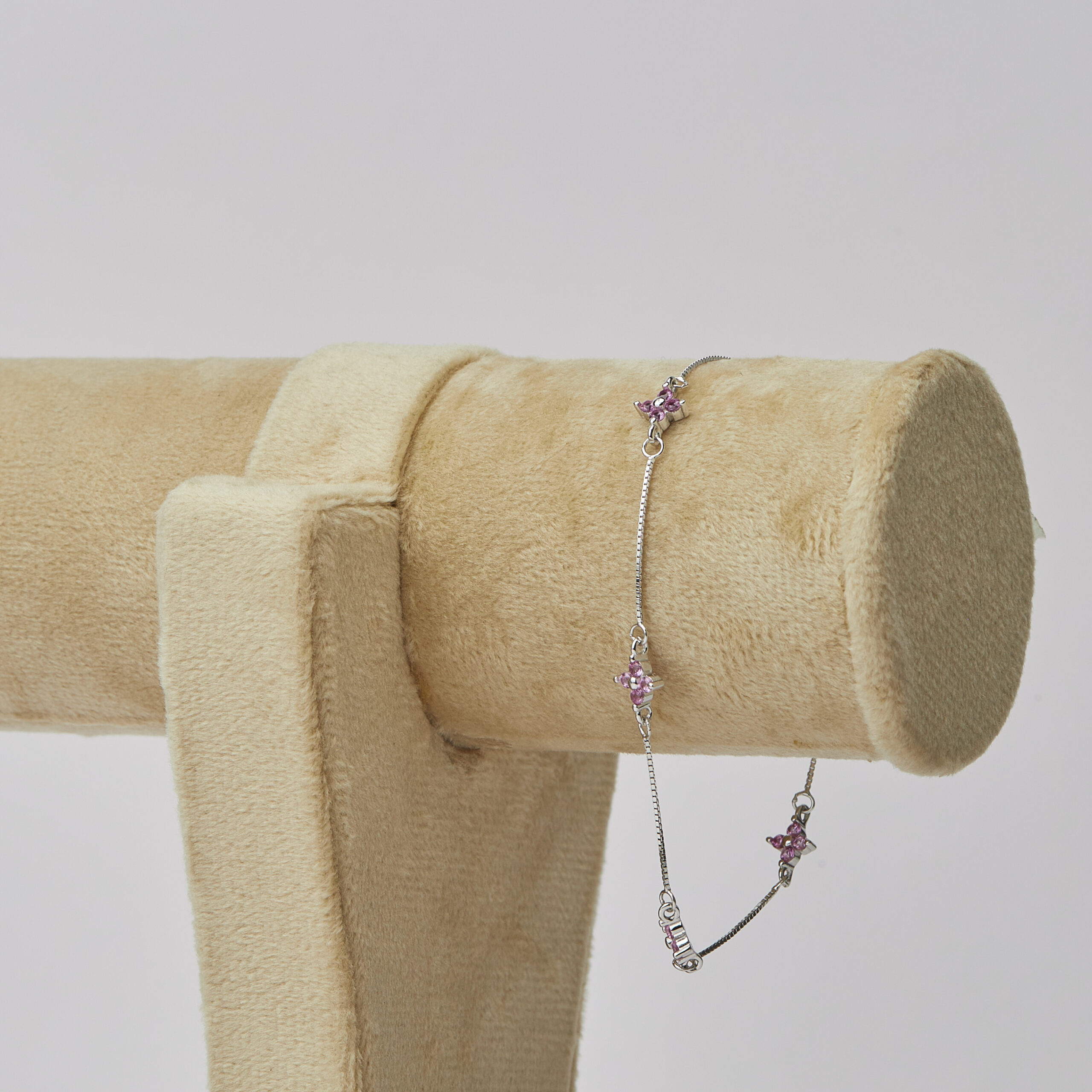 Pink Sapphire-Tone Floral Station Bracelet