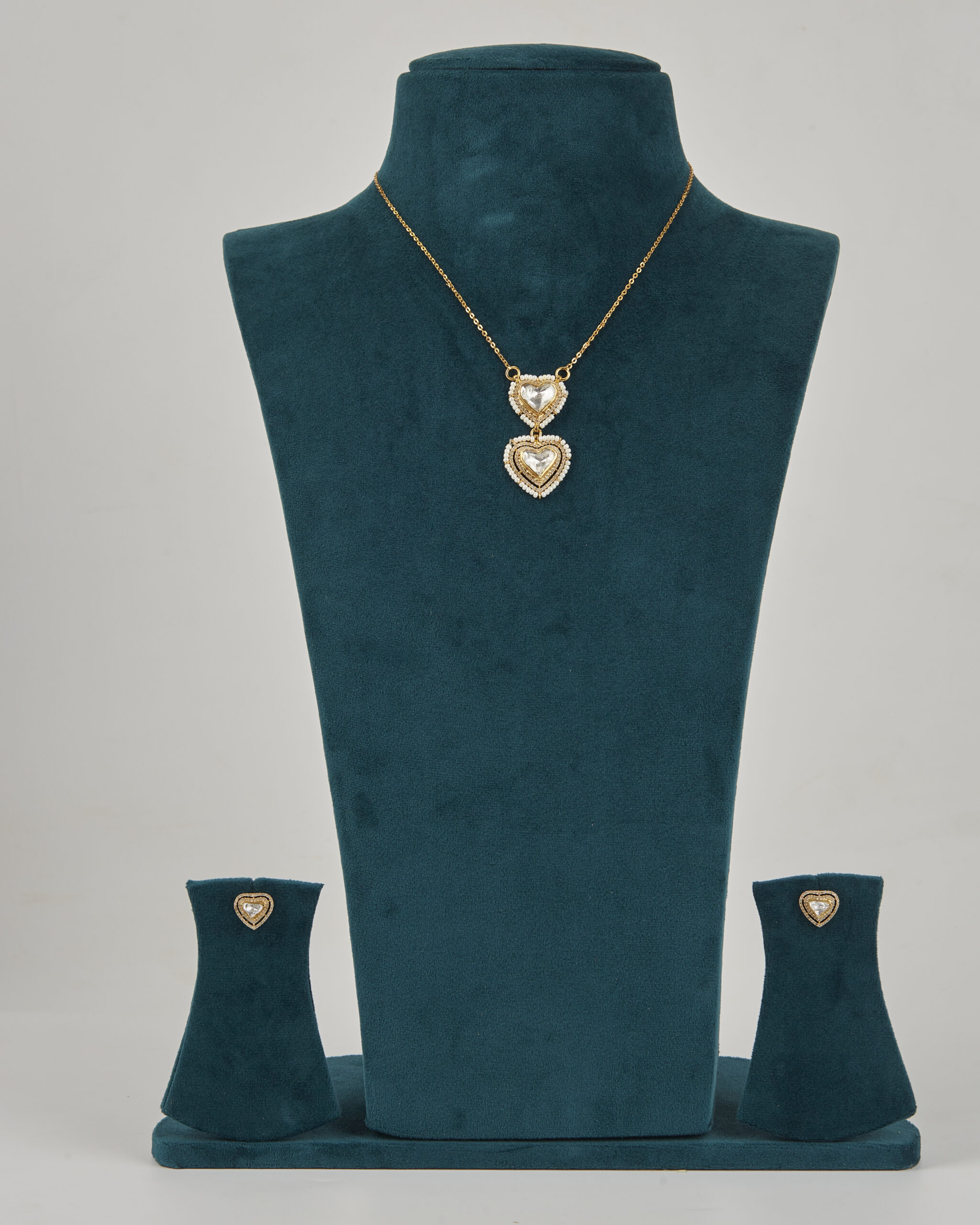 Everlasting Love - Double Heart Moissanite & Pearl Set in 22kt Gold-Plated 925 Silver