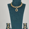 Emerald-Green Carved Stone & Moissanite Polki Necklace Set