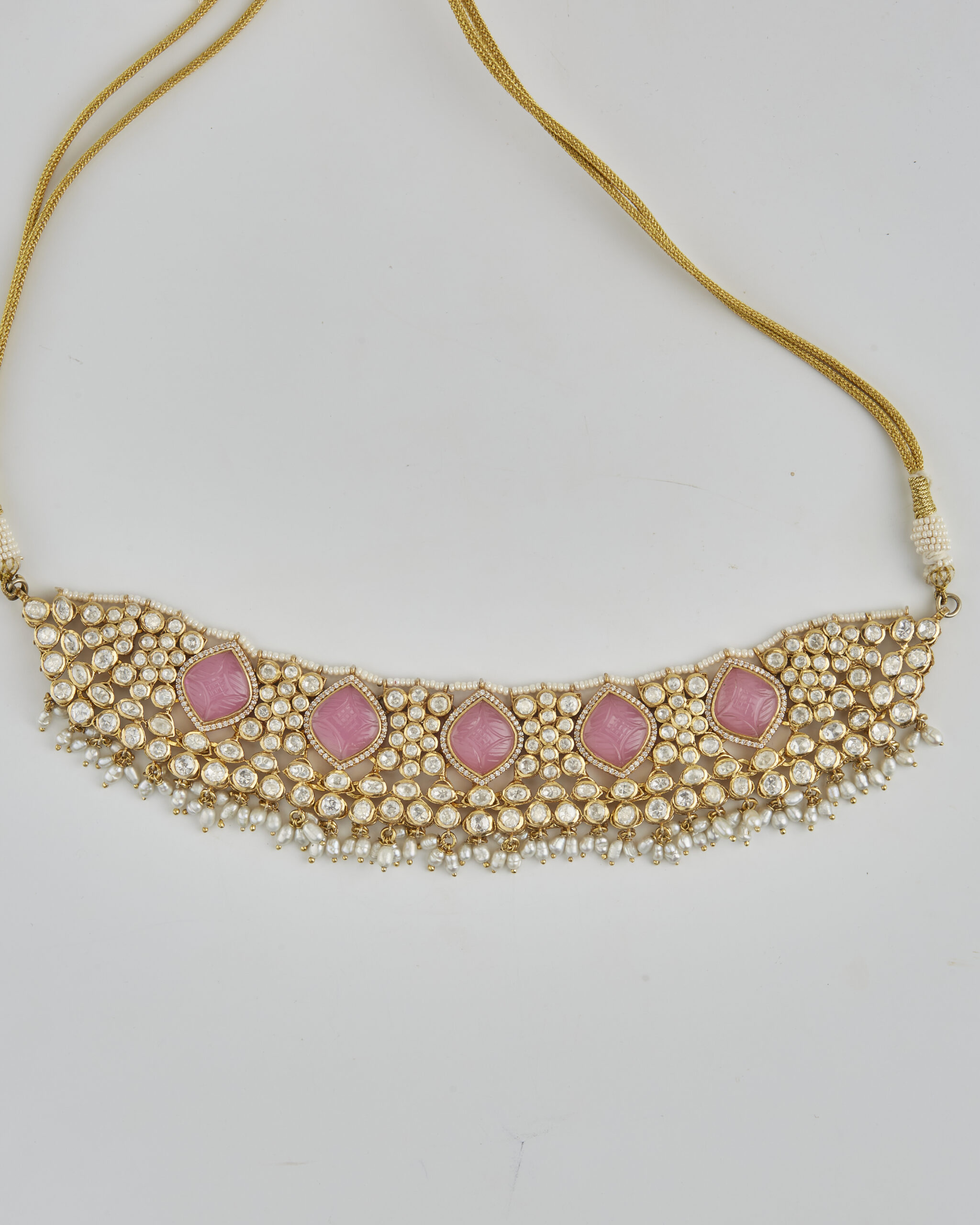 Aradhya Handcrafted Moissanite & Carved Pink Quartz Choker