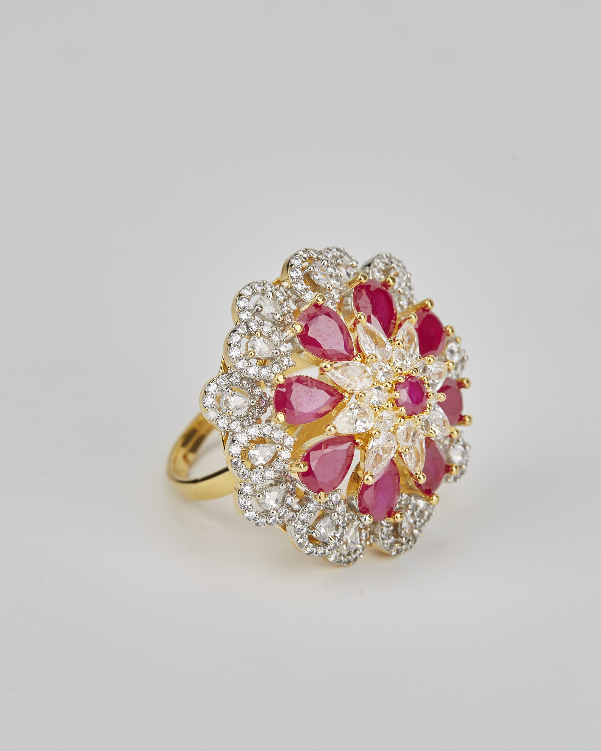 Ruby & CZ Floral Statement Ring