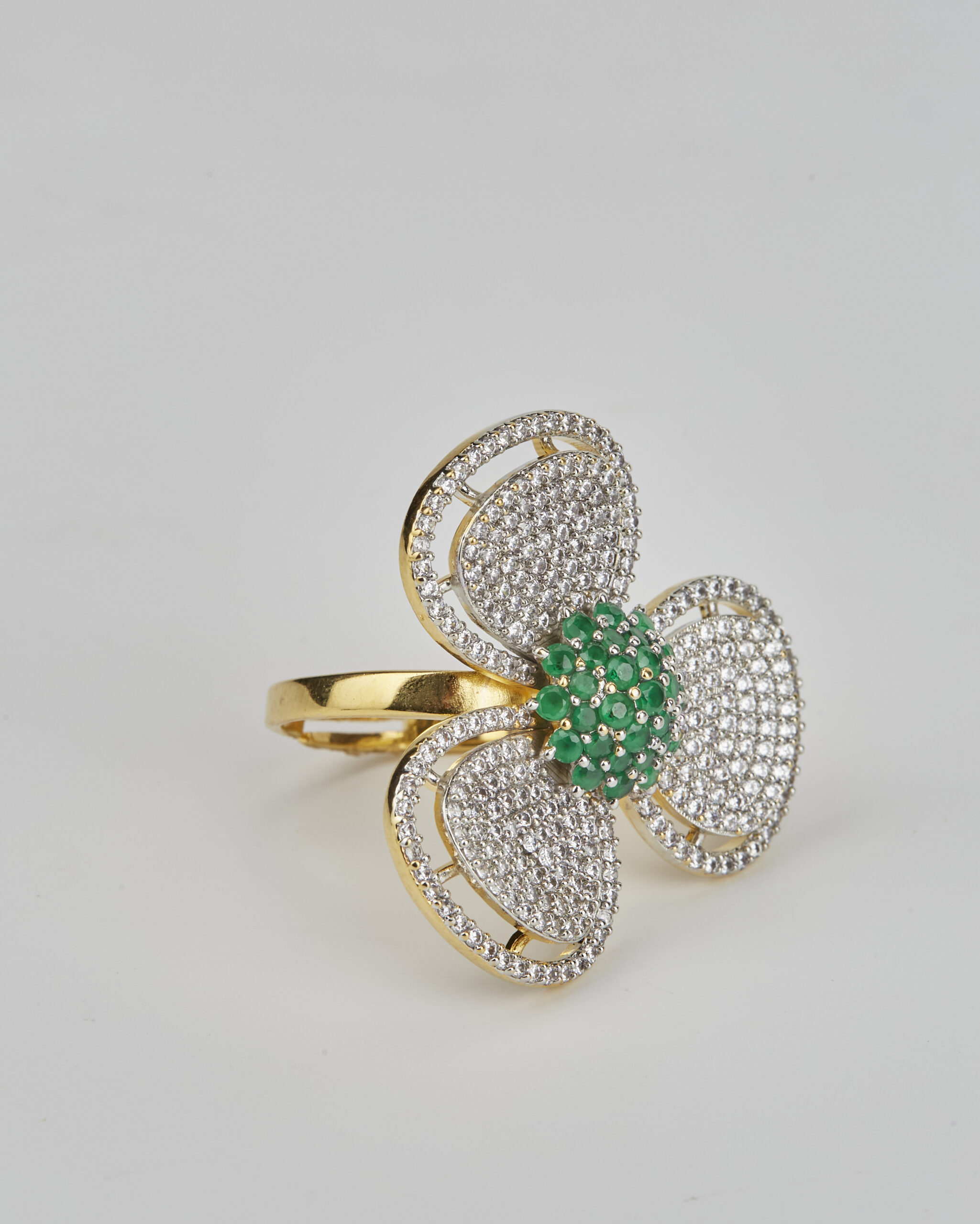 Emerald-Core CZ Clover Ring