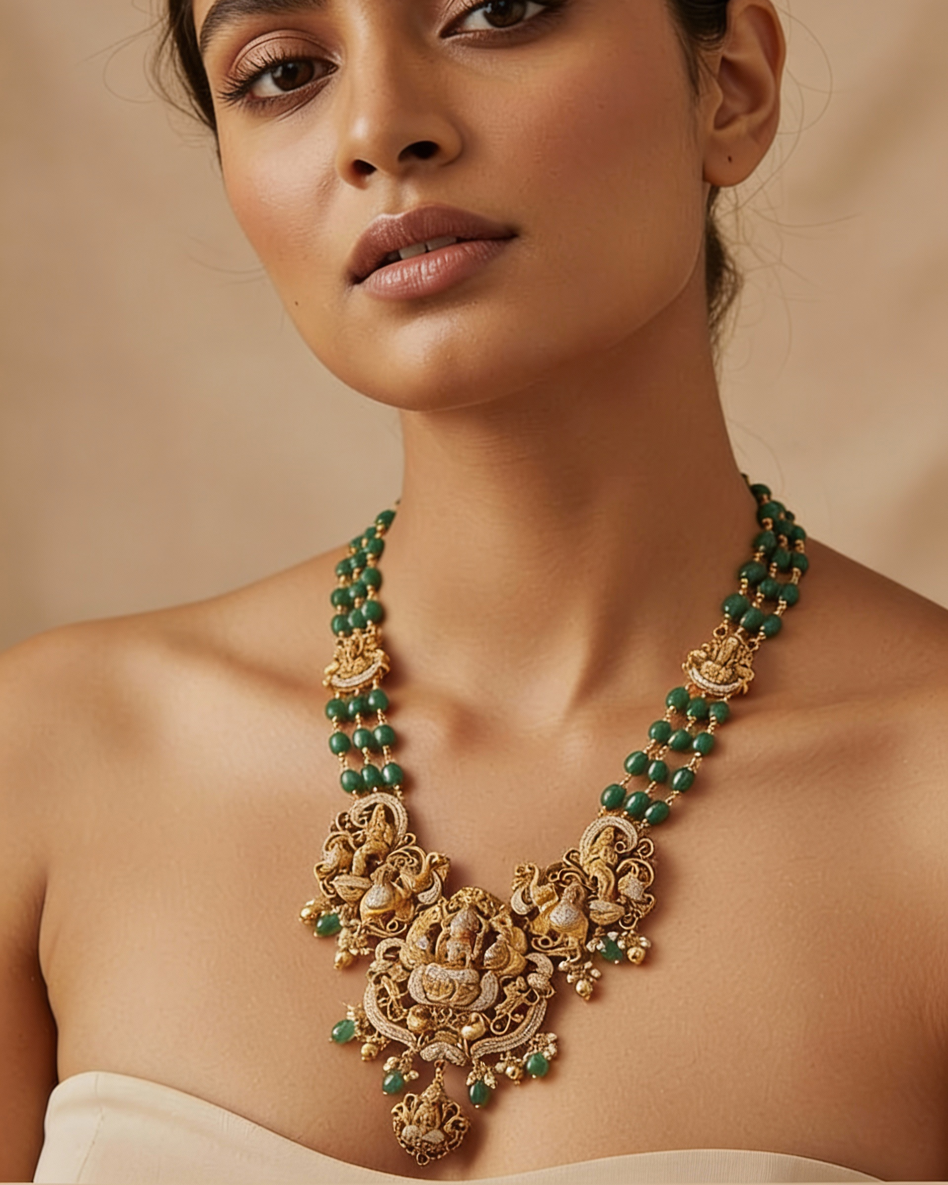 Royal Vedic Nakshi Pendant with Emerald Accents